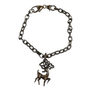 Brighton Reindeer Silver Metal Charm Red Nose Rudolph 7" Silver Tone Bracelet